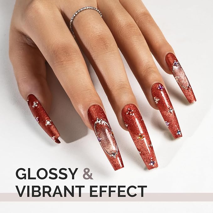 MelodySusie Red Glitter Gel Nail Polish,Rust 0.5fl oz Soak Off UV LED Orange Vemmilion Glitter Gel Polish Gift for Women Nail Art Manicure Salon DIY Nail Design Decoration at Home-1657