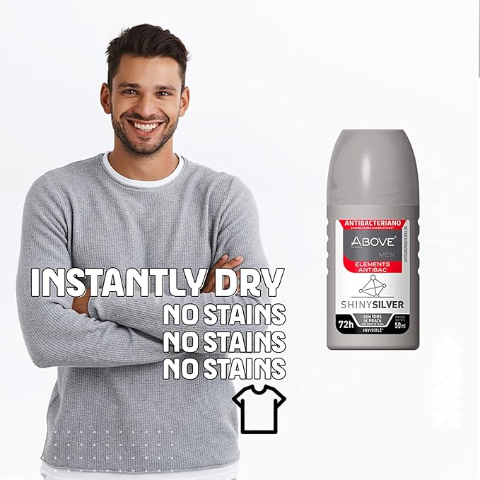 ABOVE Roll-On Elements Set, Shiny Silver, 4 Pcs - Ball Deodorant for Men - 72-Hour Protection - Amazing Fragrance - Dry Touch - No Stains