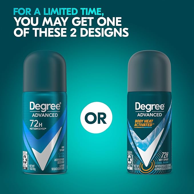 Degree Men’s Travel Deodorant Antiperspirant 3-Pack – 72H Advanced Protection Dry Spray, Cool Rush Scent, 1 Oz Ea