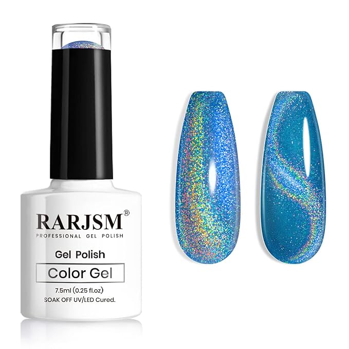 RARJSM Cat Eye Gel Nail Polish, Galaxy Chameleon Magnetic Gel Polish Blue Holographic Glitter Soak Off U V L E D DIY Manicure Art for Salon Designs and Home DIY 7.5ML/0.26fl oz