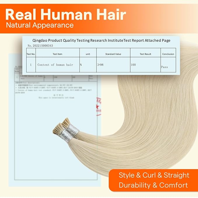 Full Shine Itip Human Hair Extensions 18 Inch Platinum Blonde I Tip Hair Extensions Real Human Hair 40 Grams Cold Fusion Extensions I Tips Straight Human Hair