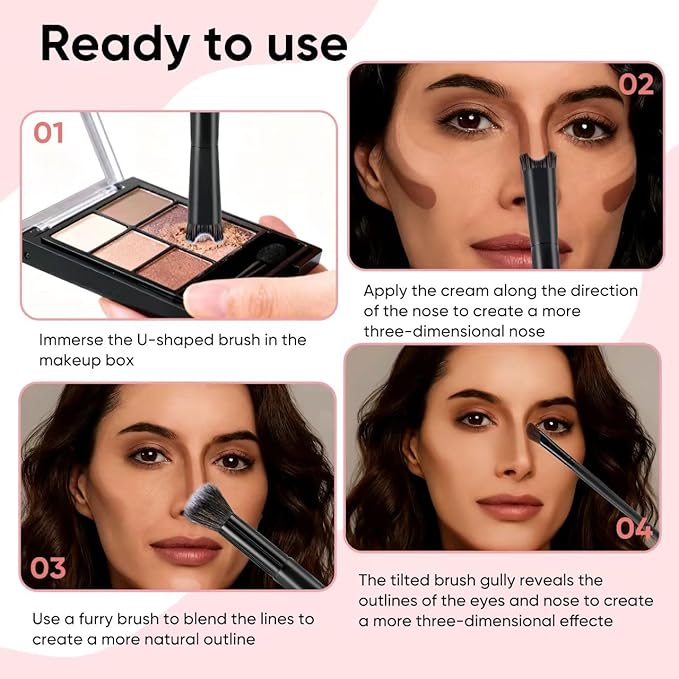 3pcs Nose Contour Brush Set，2-in-1 Nose Contour Brush，Professional Makeup Brush Set for Eye Shadow and Shaping Beauty