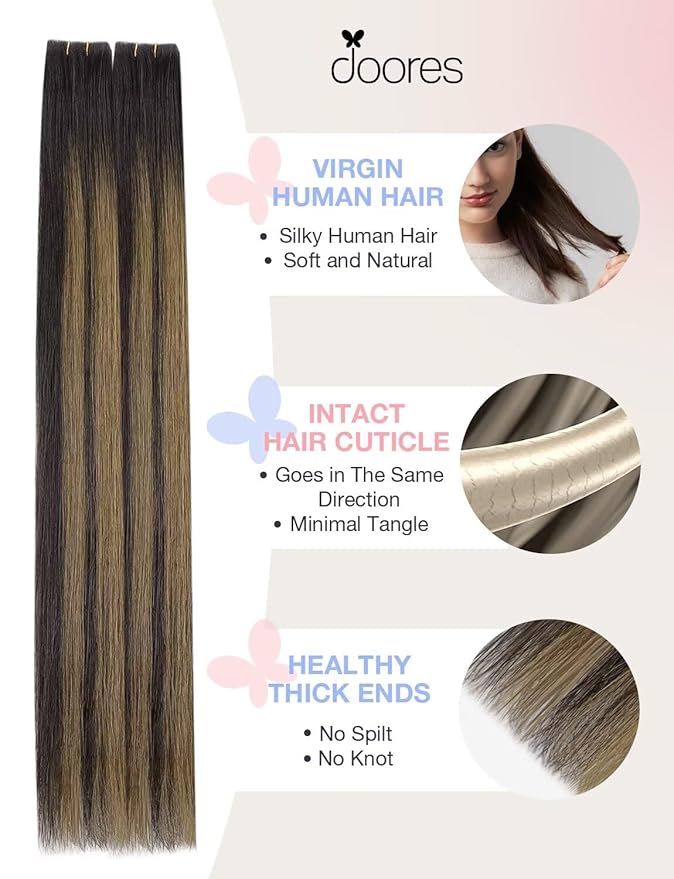 DOORES Seamless Tape in Human Hair Extensions Invisi Edge, Dark Brown to Chestnut Brown 20 Injection Tape-ins with 20 Classic Tape-ins 100g 16 Inch, Injected Tape in Extensions