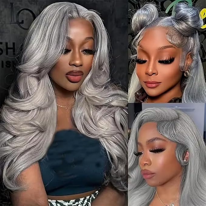 26 28 30 inch Grey Human Hair Bundles Gray Body Wave Bundle Silver Hair Weave Mixed Length 3 Bundles Double Weft 300g