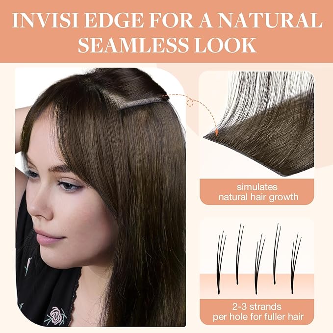 GOO GOO Invisi Edge Clip in Hair Extensions 20inch 110g 7Pcs Injected Seamless PU Clip in Hair Extensions, Virgin Real Human Hair, 3/8/613 Balayage Walnut Brown to Ash Brown and Bleach Blonde