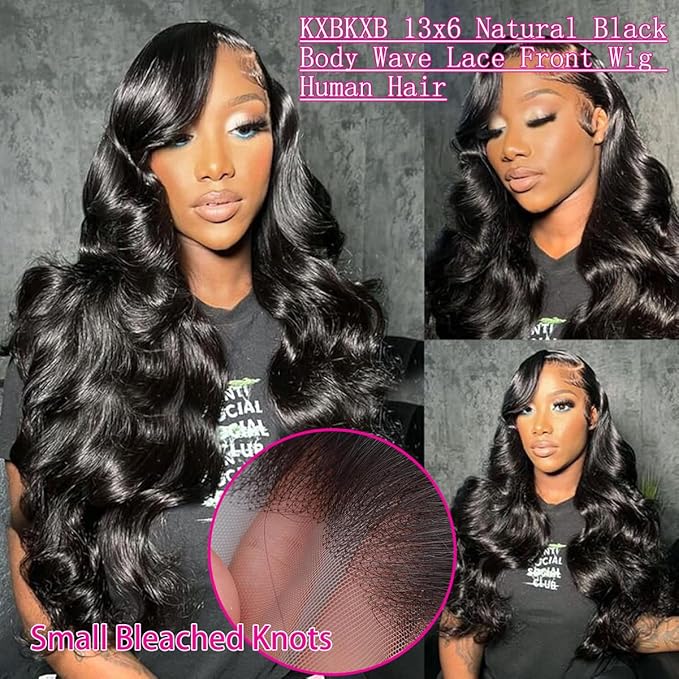 13x6 Natural Color Body Wave HD Transparent Lace Frontal Wigs Human Hair 220% Density Body Wave Lace Front Wigs Human Hair Pre Plucked Glueless Wig Human Hair for Women 24Inch