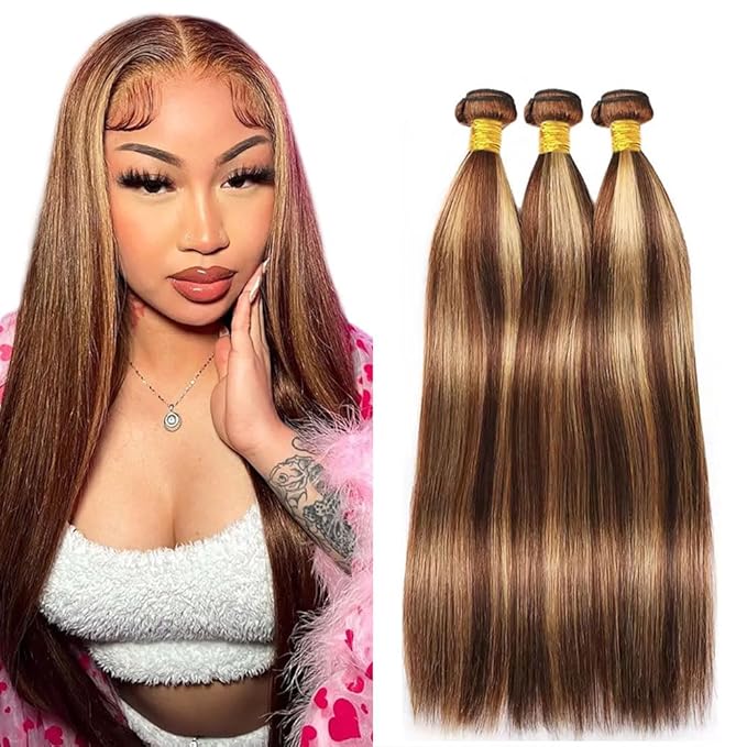 Honey Blonde Straight Bundles P4/27 Straight Bundle 22 24 26 Inch Brazilian Virgin Hair 3 Bundles Color 27 Hair Extensions