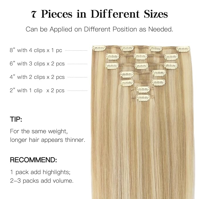 HOTBANANA Human Hair Clip in Hair Extensions, Dirty Blonde Mixed Bleach Blonde Hair Extensions 120g Real Human Hair Straight Remy Hair Clip Ins 18 Inch 7pcs