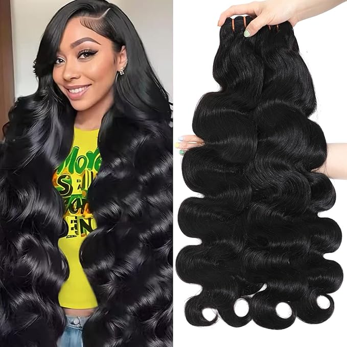 16A Raw Body Wave Human Hair Bundles Human Hair 100% Unprocessed Brazilian Boutique Virgin Hair Extensions,Double Wefts,Triple Lifespan (Body Wave 4 Bundles, 24 26 28 30 inch)