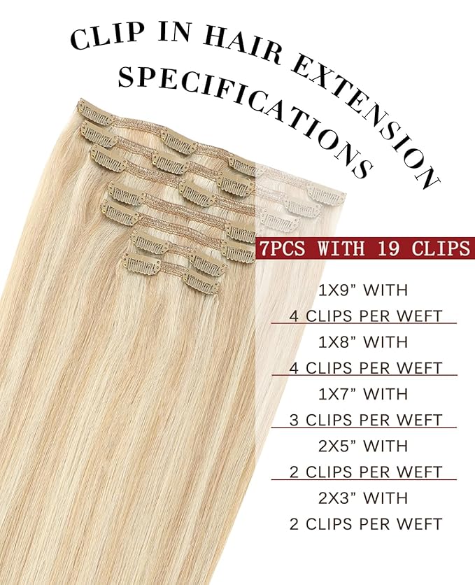 Clip In Hair Extensions Real Human Hair, 20inch 160g 7pcs Hair Extensions Caramel Blonde Highlighted platinum blonde Hair Extensions Clip ins, Real Hair Extensions for Women(#27P60-20inch)