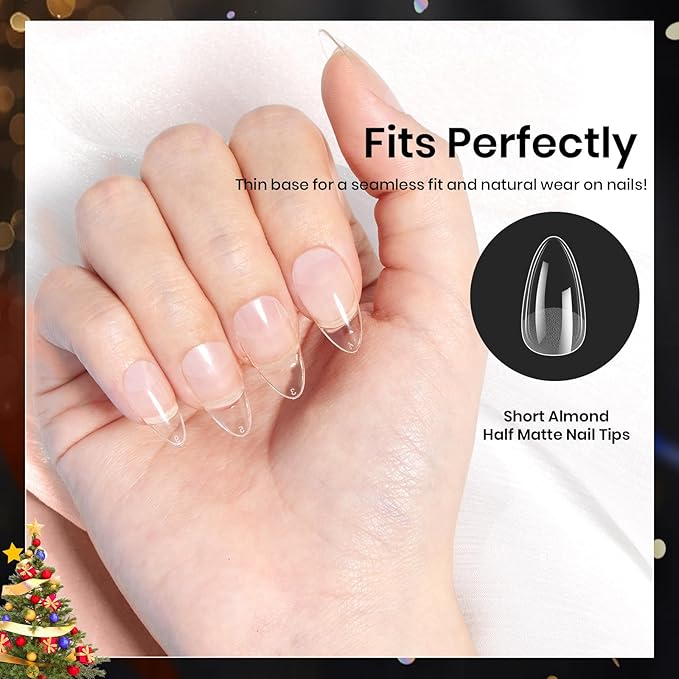 Beetles Soft Gel Nail Tips Short Almond 288pcs in 12 Sizes, Etch-X Pre-Etched Full Cover Acrylic Fake Nails Art, Salon Quality Nail Supplies, Easy DIY Nail Extension or Press On Nails, Gift for Women