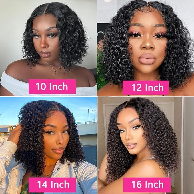 Glueless Wigs Human Hair Pre Plucked Pre Cut Deep Wave Bob Wig Human Hair 4x4 HD Lace Closure Wigs for Beginners 180% Density Natural Color 10 inch