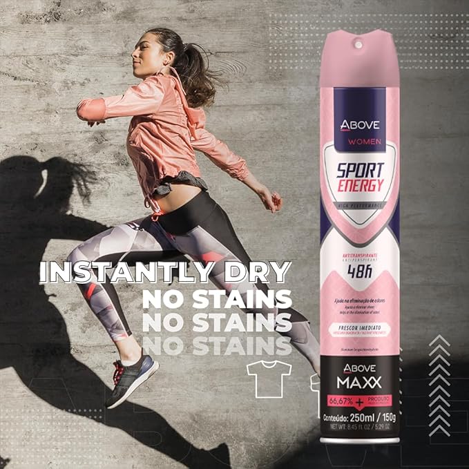 ABOVE Deodorant Women Spray, Sport Energy MAXX 48 Hours -Protects Against Sweat & Body Odor - Dry Anti Perspirant Women Spray, Instant Freshness - Alcohol Free - 5.29 oz (4 Pack)