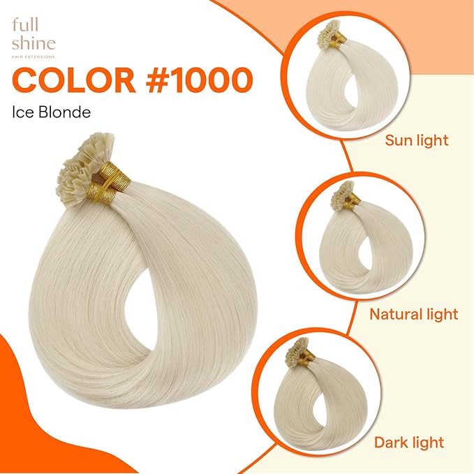Full Shine K Tip Human Hair Extensions Color 1000 Blonde 20 Inch 50 Grams K Tip Hair Extensions Real Human Hair Fusion Extensions Natural Long Remy Hair add Length