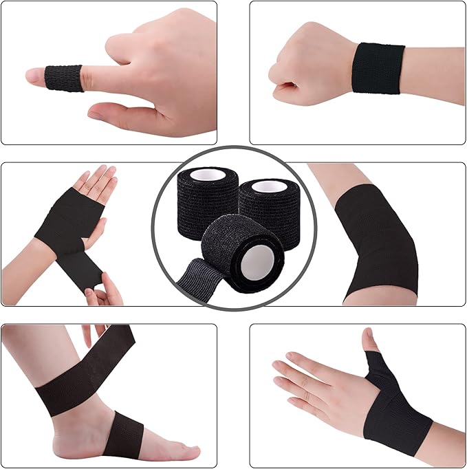 BQTQ 108 Rolls Self Adhesive Bandage - 2 Inch Black Self Stick Bandage Tape - Athletic Wraps for Wrist & Ankle - Swelling & Sprains (Black)