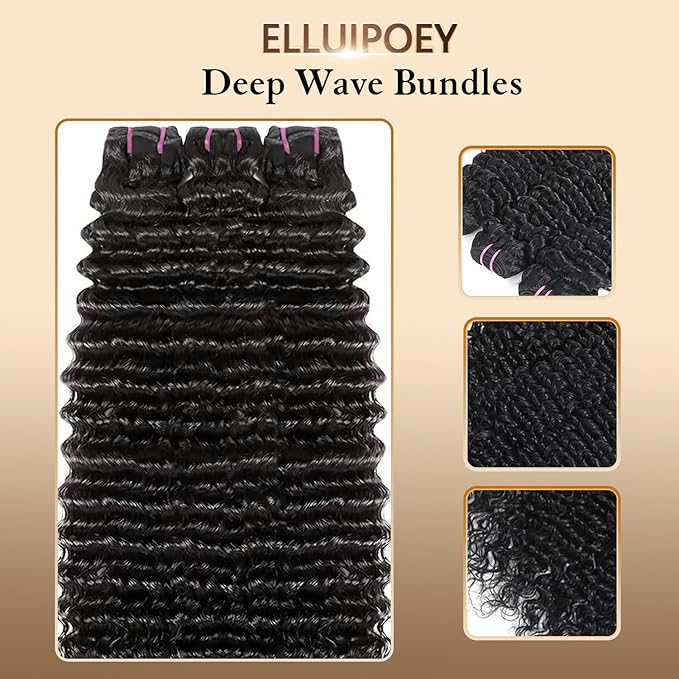 Deep Wave Human Hair Bundles - 22/24/26 Inch Deep Curly Brazilian Virgin Wet & Wavy Bundles - 3 Pack 15A Human Hair Extensions