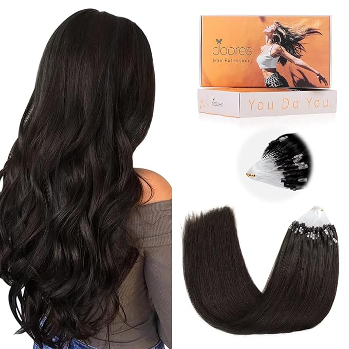 DOORES Micro Bead Human Hair Extensions Remy Hair, Dark Brown 18 Inch 50g/50s, Microlinks Hair Extensions Human Hair for Women Natural Straight