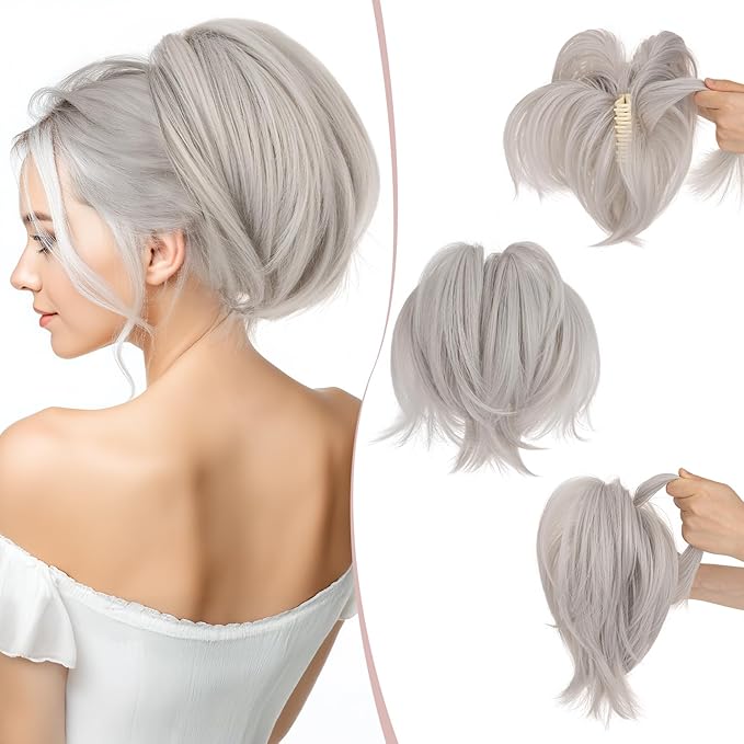 Claw Clip Short Ponytail Hair Extensions Messy Bun Hair Piece Pony Tails Hair Extensions with Bendable Metal Wire Hair Pieces DIY Style 8 Inch 88A/89A/109