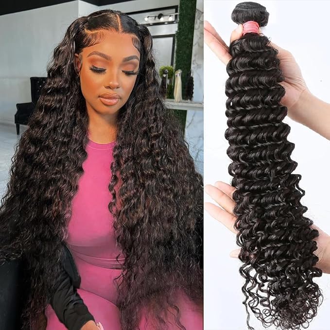 12A Deep Wave Single Bundles Human Hair 14 Inch Brazilian Curly 1 Bundles Human Hair 100% Unprocessed Virgin Wet and Wavy Hair Weave 1B Black