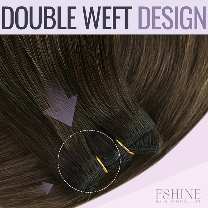 Fshine 24inch Brazilian Hand Tied Weft Hair Extension Human Hair Soft and Light Weight Remy Hair Specially for Your Fashionable Hairstyle 100g Balayage Brown Mixed Light Brown Weft Hair Extensions