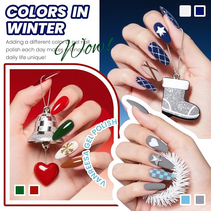 VANREESA 48 Pcs Gel Nail Polish Set 42 Colors Spring Summer Fall Winter Gel Polish with 2 Pcs Base Coat Glossy & Matte & Silver & Golden Top Coat Nail Kit Gifts for Women Girls Nail Art Salon at Home
