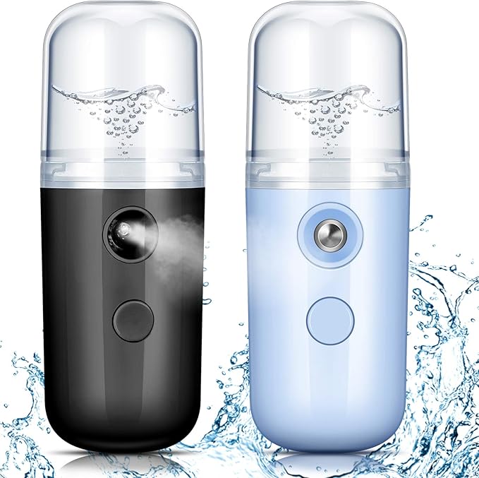 Honoson 2 Nano Facial Mister Sprayer Portable Face Nano Mister for Eyelash Extensions USB Rechargeable 1 oz Handy Skin Care Machine for Face Hydrating, Daily Makeup(Black and Blue)