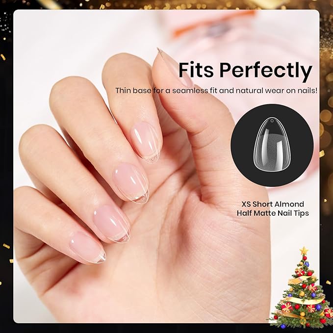 Beetles Extra Short Almond Nail Tips, 12 Sizes 288 PCS Pre-Shaped Clear Full Cover Etch Gel Nail Tips Clear Acrylic Press on Nails Extension for Girls Women Nail Art Design, Nail Glue Needed