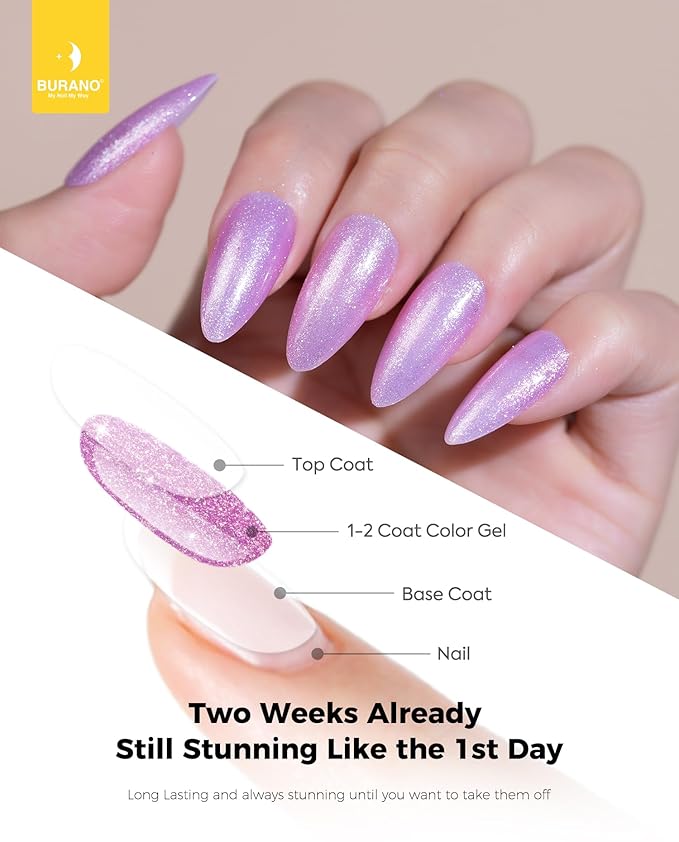 BURANO Glitter Gel Nail Polish, LED UV Nail Gel, Shimmer Holographic Effect, Soak off, No Chip Sparkle, Home DIY Nail Salon (Light Pink LP57)