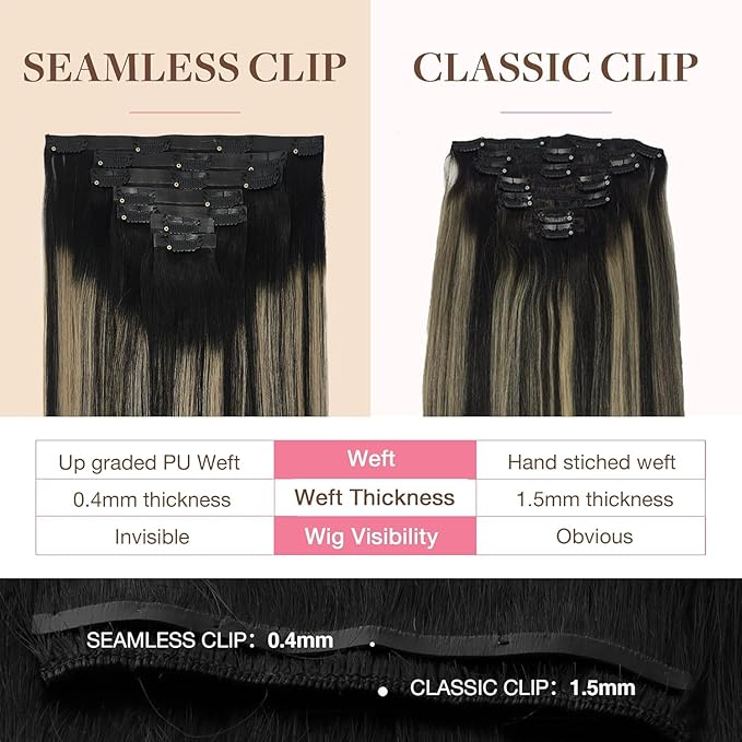 GOO GOO Clip in Hair Extensions Real Human Hair, Remy Human Hair Extensions Clip ins for Women, Natural Human Hair, 22 Inch 160g 7Pcs, 1B/16/1B Balayage Natural Black to Light Blonde
