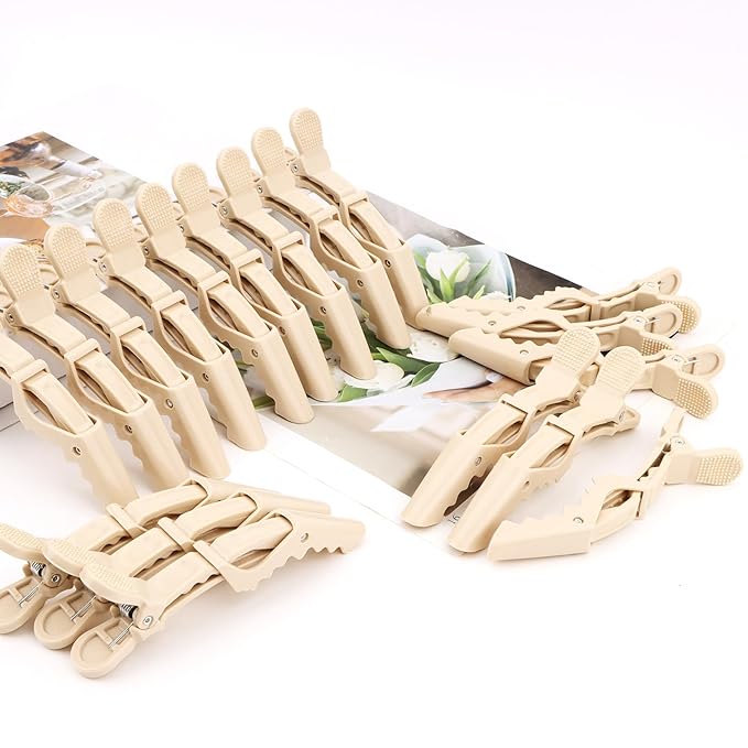 24 Pack Alligator Hair Clips for Styling, Sectioning Crocodile hair Clips Professional Barber Accessories for Salon of Thick Curly Volume Hair (Beige)
