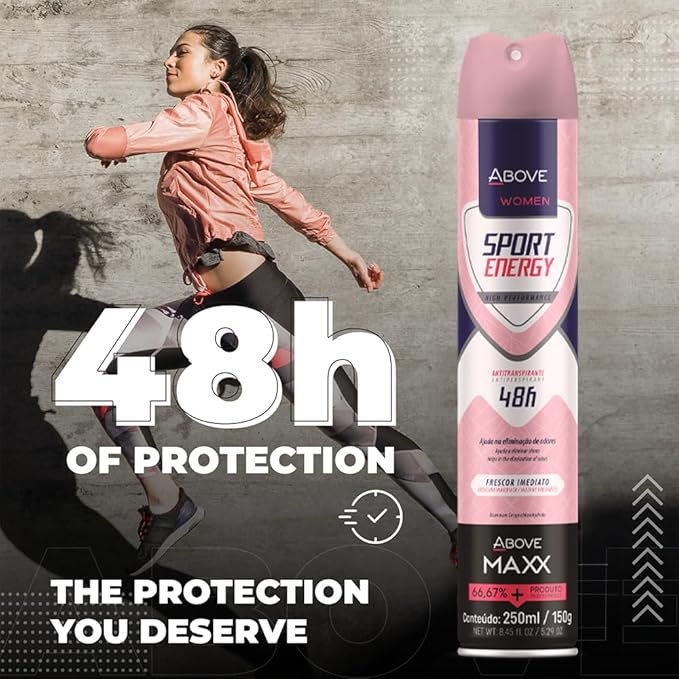 ABOVE Deodorant Women Spray, Sport Energy MAXX 48 Hours -Protects Against Sweat & Body Odor - Dry Anti Perspirant Women Spray, Instant Freshness - Alcohol Free - 5.29 oz (4 Pack)