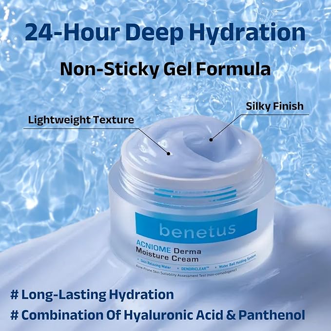 ACNIOME Derma Moisture Cream, Salicylic Acid Daily Pore-Care Gel Cream, Hydrating Non-Sticky Moisturizer with Hyaluronic Acid for Oily & Sensitive Skin, Korean Skincare (1.69 Fl Oz)
