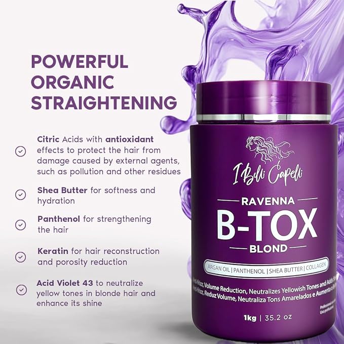 I Belli Capelli Ravenna Hair Straightening Kit – Blond Hair B-tox & Aloe Vera Mask – Anti-Frizz, Intense Hydration & Shine – Formaldehyde-Free B-otox Hair Treament For Blond Hair (2-Pack)