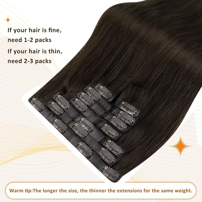 Full Shine Seamless Hair Extensions Clip ins Brown 22 Inch Clip in Hair Extension Real Human Hair Invisible Brunette Hair Extensions for Women 120 G 8 PCS