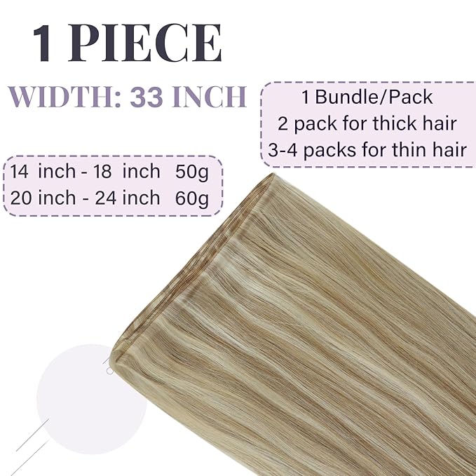 Fshine Genius Weft Real Human Hair Extensions for Women Color#16P22 Ash Blonde and Golden Blonde 16 Inch 50g Highlight Hair Bundle Sew in Human Hair Extensions Human Hair Genius Weft