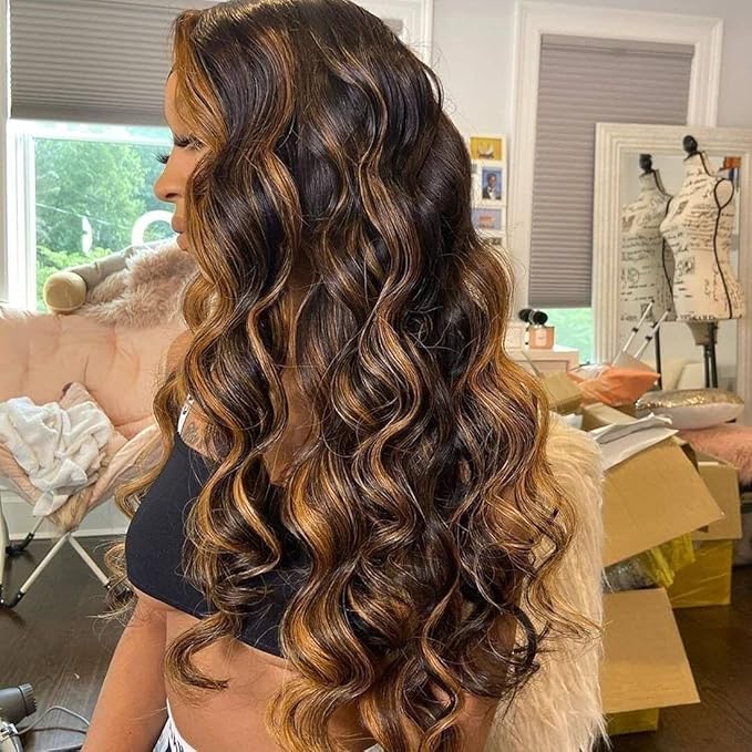 UNICE Ombre Body Wave Human Hair 4x4 Lace Closure Free Part, Brazilian Human Remy Hair Brown Higlight Closure with Dark Roots FB30 Color 16 inch