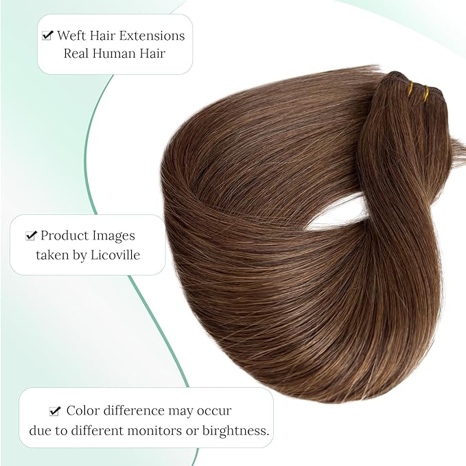 Double Weft Medium Brown Human Hair Extensions Sew in Silky Straight 22 Inch 120G Per Bundle Hand Tied Hair Extensions Real Human Hair #4 Brown Hair Weft Bundles for Sew in