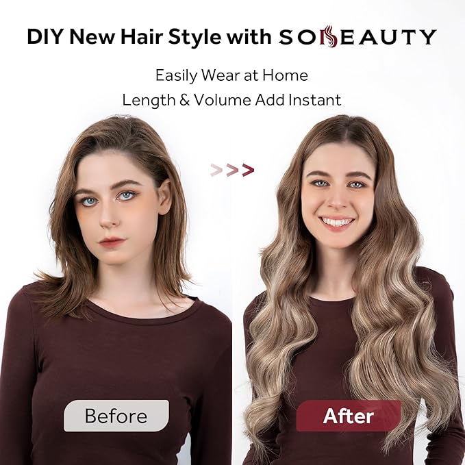 Clip in Hair Extensions Real Human Hair, Silky Straight Remy Hair Extensions for Women, Balayage Walnut Brown to Ash Brown and Bleach Blonde #3TP8/613 22Inch 120G 7PCS