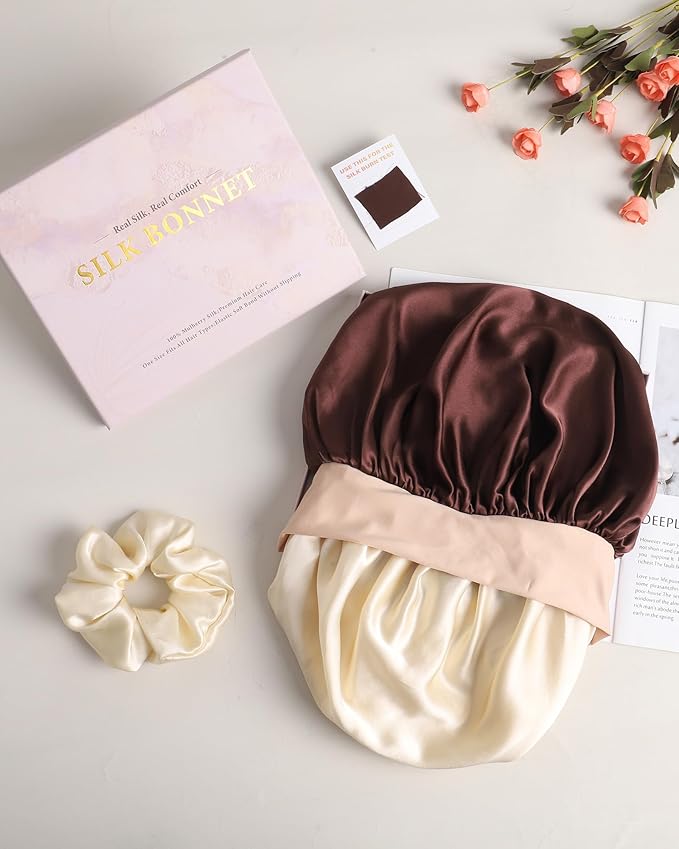 Mulberry Silk Bonnet Sleeping Women Curly Hair Bonnets Tie Band Double Layer Reversible Sleep Bonnet Silk Hair Wrap Sleep Cap