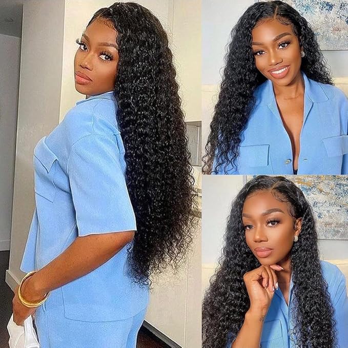 Glueless Water Wave Lace Front Wigs Human Hair for Women 180 Density Unprocessed Brazilian Virgin Human Hair Wigs with Baby Hair Pre Plucked Natural Hairline Wigs Deep Wave 13X4 Lace Frontal Wig