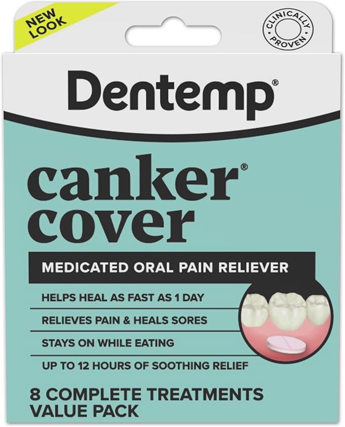 Dentemp Canker Cover - Canker Sore Medicine Pain Reliever (8 Count) - Canker Sore Treatment to Relieve Canker Pain, Mouth Sores & Mouth Irritation - Fast Acting Canker Sore Relief Tablets for Adults
