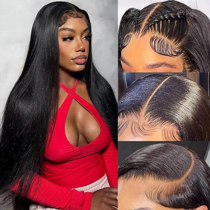 Straight HD Lace Front Wigs Human Hair Straight 200% Density Glueless Wigs Human Hair Pre Plucked 13x6 HD Frontal Lace Front Wigs for Women 24 Inch