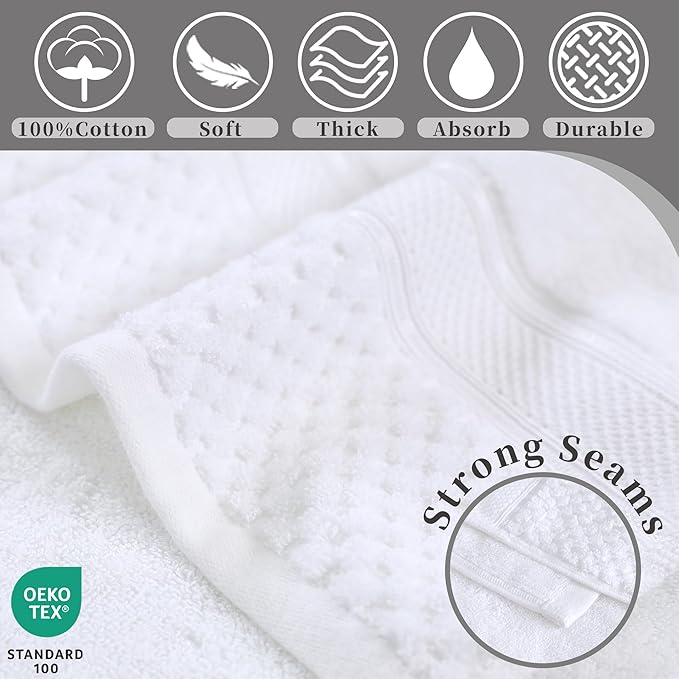 Durable Bath Towels for Bathroom, Set of 2, Large 31"x62" - 100% Cotton | Thick 580GSM | Quick Dry | Soft | Absorbent, Luxury Hotel Towels for Shower, Bath Sheet Set for Guest, Spa & Sauna, White