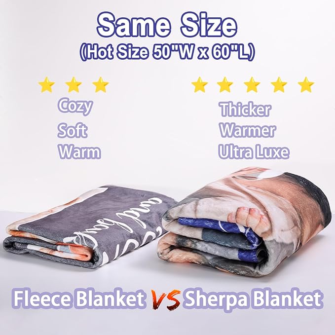 Custom Sherpa Fleece Blanket With Photos and Text - Soft Warm Fuzzy Personalized Couples Gift for Boyfriend Girlfriend - Customized Picture Blanket for Birthday Christmas - Ships Next Day