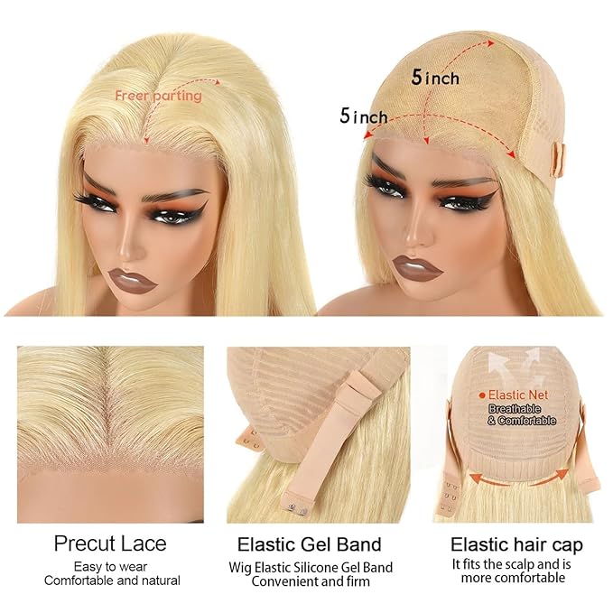 Alimubi 613 Lace Front Wig Human Hair 5x5 Body Wave Glueless Wigs Human Hair Pre Plucked Pre Cut Wear and Go Blonde Wig Human Hair(36 Inch)