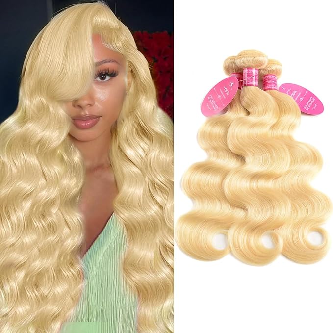 Blonde Human Hair Bundles Body Wave 613 Bundles 14 16 18 Inch 100% Unprocessed 12A Grade Brazilian Virgin Remy Sew In Hair Extensions Silky and Soft No Tangle Multipurpose