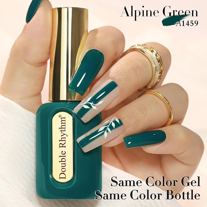 Double Rhythm 0.50 OZ Gel Polish Hema Free Same Color Same Bottle Golden Round Translucent Neutral Natural Milky 15 ML Jelly UV Polish Art DIY at Home (Lake Green-C1459)