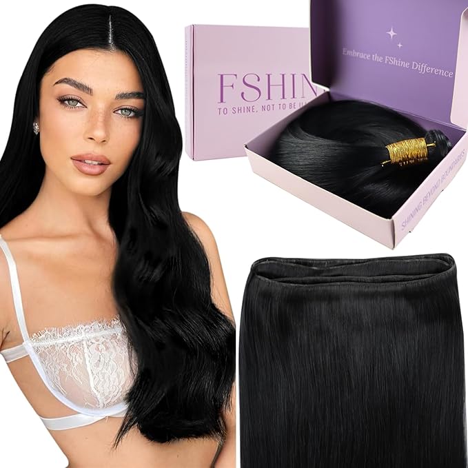 Fshine Genius Weft Hair Extensions Color 1 Black Real Human for Women 24 Inch 60 Gram Genius Weft Human Hair Extensions Natural Long Straight Weave