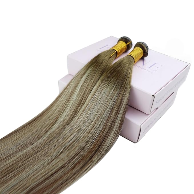 Fshine Genius Weft Hand Tied Extensions Human Hair Genius Wefts To Sew In 22 Inch 60g Color Balayage 3 Dark Brown Mixed 8 Ash Brown And 22 Light Blonde Straight Hair