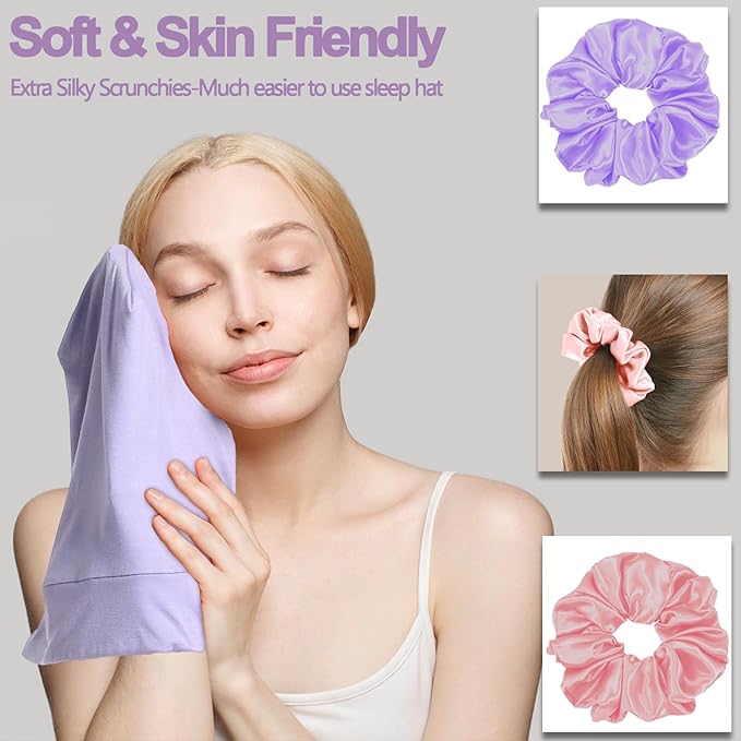 Sleep Cap Bonnet for Sleeping, Adjustable Cooling Ice Silk Lined Hair Bonnets for Natural Curly Braids Beanie Hat Women Men